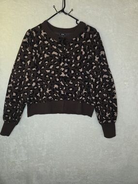 Express Leopard Print Brown Crewneck Cardigan